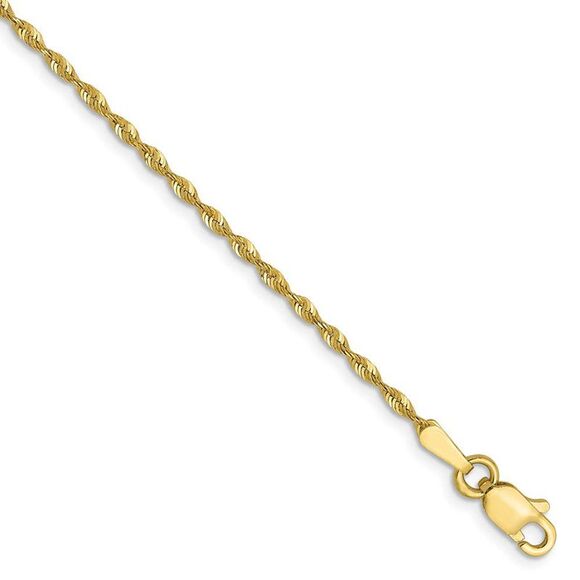 1.5mm 10k Yellow Gold Solid D/C Lightweight Rope Chain Anklet, 9 Inch - Picture 1 of 5